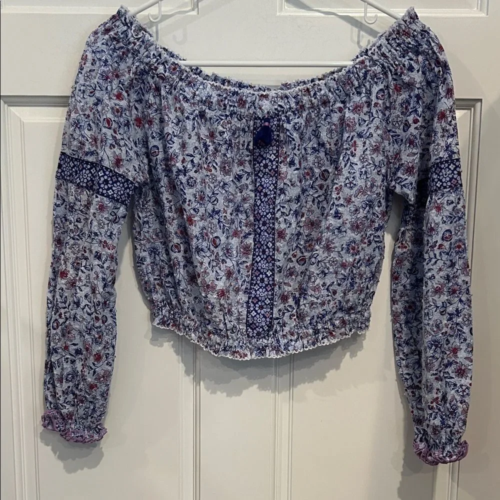 Poupette St. Barth Blue and Red Floral Blouse size small new with tags_3
